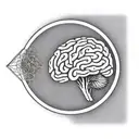 a brain inside a circular frame with geometric patterns shooting from it tattoo design idea