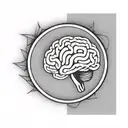 a brain inside a circular frame with geometric patterns shooting from it tattoo design idea