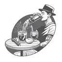 a very simple line illustration of a close up person drinking sangria in a park tattoo design idea