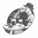a very simple line illustration of a close up person drinking sangria in a park tattoo design idea