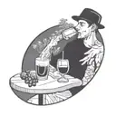 a very simple line illustration of a close up person drinking sangria in a park tattoo design idea