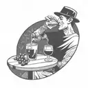 a very simple line illustration of a close up person drinking sangria in a park tattoo design idea