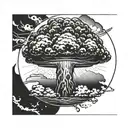 a nuclear explosion mushroom cloud contained within a perfect black circle tattoo design idea