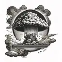 a nuclear explosion mushroom cloud contained within a perfect black circle tattoo design idea