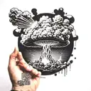 a nuclear explosion mushroom cloud contained within a perfect black circle tattoo design idea