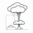 an abstract nuclear explosion mushroom cloud destorying a major city in an abstract black line frame tattoo design idea