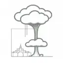 an abstract nuclear explosion mushroom cloud destorying a major city in an abstract black line frame tattoo design idea