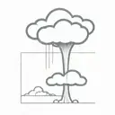 an abstract nuclear explosion mushroom cloud destorying a major city in an abstract black line frame tattoo design idea
