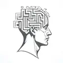 a human head laying back on a pillow with geometric shapes like a maze coming out of the top of his head tattoo design idea