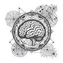 a brain inside a circular frame with geometric patterns shooting from it tattoo design idea