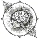 a brain inside a circular frame with geometric patterns shooting from it tattoo design idea