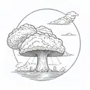 mushroom cloud from a nuclear explosion within an abstract frame but the explosion is slightly breaking out of the frame tattoo design idea