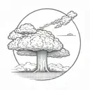 mushroom cloud from a nuclear explosion within an abstract frame but the explosion is slightly breaking out of the frame tattoo design idea