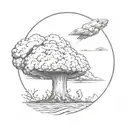 mushroom cloud from a nuclear explosion within an abstract frame but the explosion is slightly breaking out of the frame tattoo design idea