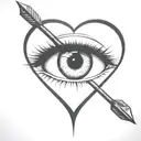 an arrow shot through a female eye encapuslated in a heart tattoo design idea