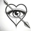 an arrow shot through a female eye encapuslated in a heart tattoo design idea