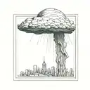 a nuclear explosion mushroom cloud destroying a city in a rectangular picture frame hanging on a wall tattoo design idea
