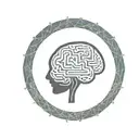 a brain inside a circular frame with geometric patterns shooting from it tattoo design idea