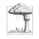 a nuclear explosion mushroom cloud destroying a city in a rectangular picture frame hanging on a wall tattoo design idea
