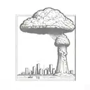 a nuclear explosion mushroom cloud destroying a city in a rectangular picture frame hanging on a wall tattoo design idea