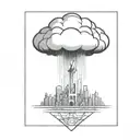an abstract nuclear explosion mushroom cloud destroying a major city in an abstract black line frame tattoo design idea