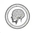 a brain inside a simple thick black line circular frame with geometric patterns shooting from it tattoo design idea