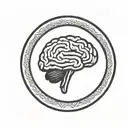 a brain inside a simple thick black line circular frame with geometric patterns shooting from it tattoo design idea