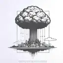 a nuclear explosion mushroom cloud contained within a perfect black square tattoo design idea