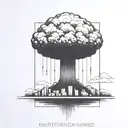 a nuclear explosion mushroom cloud contained within a perfect black square tattoo design idea