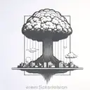a nuclear explosion mushroom cloud contained within a perfect black square tattoo design idea