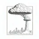 a nuclear explosion mushroom cloud destroying a city in a rectangular picture frame hanging on a wall tattoo design idea