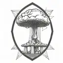 an abstract nuclear explosion mushroom cloud in an abstract black line frame tattoo design idea