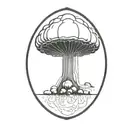 an abstract nuclear explosion mushroom cloud in an abstract black line frame tattoo design idea