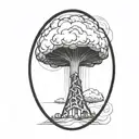 an abstract nuclear explosion mushroom cloud in an abstract black line frame tattoo design idea