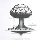 a nuclear explosion mushroom cloud contained within a perfect black rectangle tattoo design idea