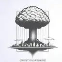 a nuclear explosion mushroom cloud contained within a perfect black rectangle tattoo design idea