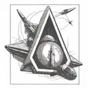 a rectangular poster frame. the image in the frame is advertising space flight. retro futuristic style tattoo design idea