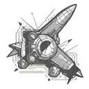 a rectangular poster frame. the image in the frame is advertising space flight. retro futuristic style tattoo design idea