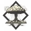 a nuclear explosion mushroom cloud contained within a perfect black square tattoo design idea