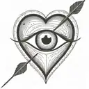 an eyeball with an arrow shooting through it encapsulated in a heart shape black and white tattoo design idea