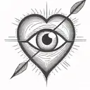 an eyeball with an arrow shooting through it encapsulated in a heart shape black and white tattoo design idea