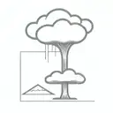 an abstract nuclear explosion mushroom cloud destorying a major city in an abstract black line frame tattoo design idea