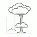 an abstract nuclear explosion mushroom cloud destorying a major city in an abstract black line frame tattoo design idea