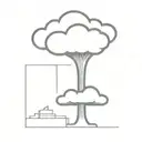 an abstract nuclear explosion mushroom cloud destorying a major city in an abstract black line frame tattoo design idea