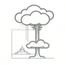 an abstract nuclear explosion mushroom cloud destorying a major city in an abstract black line frame tattoo design idea