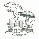 a mushroom cloud from a nuclear explosion destroying a major city within an abstract frame tattoo design idea