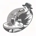 a very simple line illustration of a close up person drinking sangria in a park. drinking from a wine glass tattoo design idea