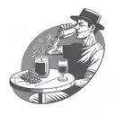 a very simple line illustration of a close up person drinking sangria in a park. drinking from a wine glass tattoo design idea