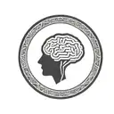 a brain inside a simple thick black line circular frame with geometric patterns shooting from it tattoo design idea