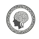 a brain inside a simple thick black line circular frame with geometric patterns shooting from it tattoo design idea